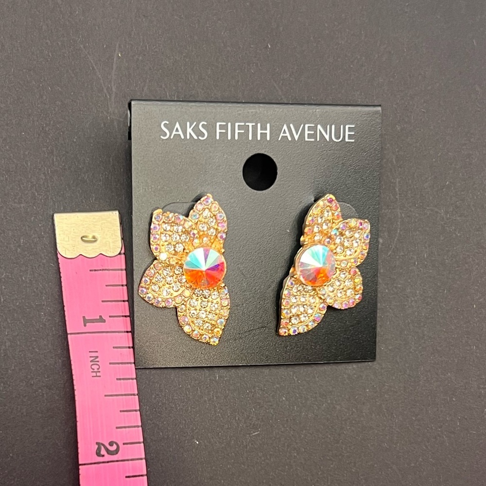 Saks Fifth Avenue Gold flower Earrings with Multicolor Crystals - Picture 3 of 4